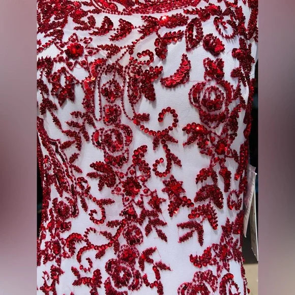 Rare! Scala beaded/ sequined dress. Handmade. Prom/ formal/ long. White & red. M - Picture 5 of 13